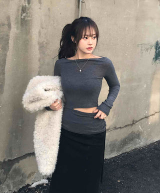 Point Cut Boat Neck Fit Long Sleeve T-shirt