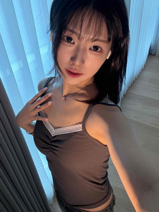 Lace-trimmed Square Neck Slim Fit Sleeveless T-shirt