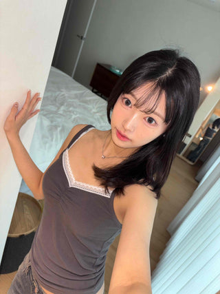 Lace-trimmed Square Neck Slim Fit Sleeveless T-shirt