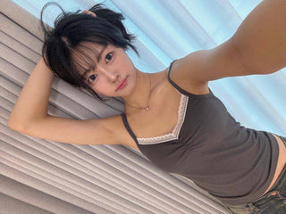 Lace-trimmed Square Neck Slim Fit Sleeveless T-shirt