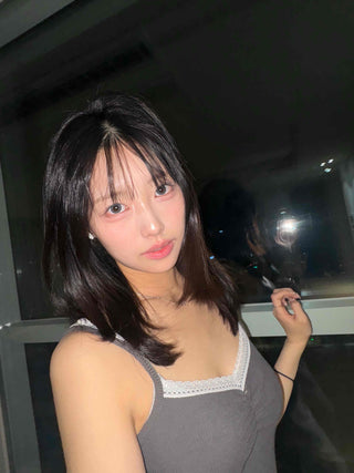Lace-trimmed Square Neck Slim Fit Sleeveless T-shirt
