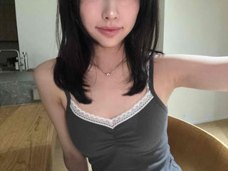 Lace-trimmed Square Neck Slim Fit Sleeveless T-shirt