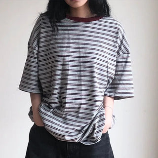 Nero Color Block Point Striped Short Sleeve T-shirt