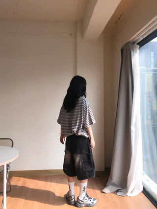 Nero Color Block Point Striped Short Sleeve T-shirt