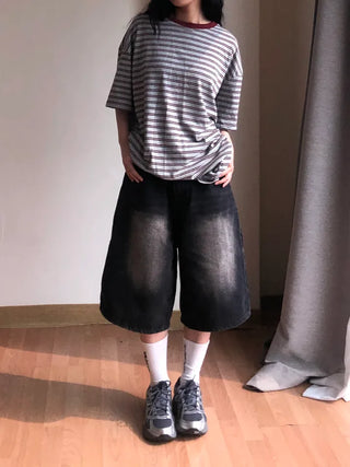 Nero Color Block Point Striped Short Sleeve T-shirt