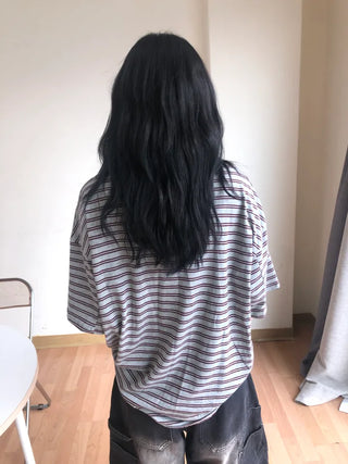 Nero Color Block Point Striped Short Sleeve T-shirt