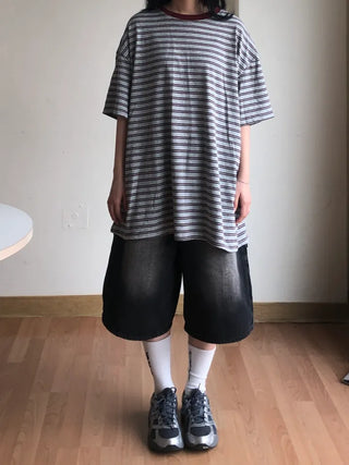 Nero Color Block Point Striped Short Sleeve T-shirt