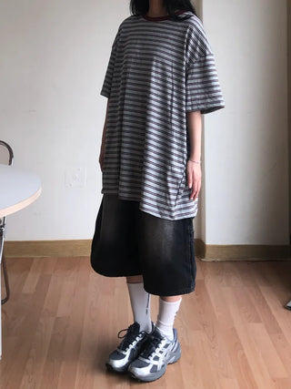 Nero Color Block Point Striped Short Sleeve T-shirt