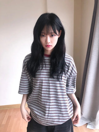 Nero Color Block Point Striped Short Sleeve T-shirt