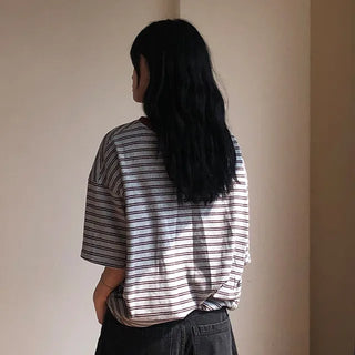 Nero Color Block Point Striped Short Sleeve T-shirt