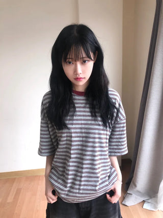 Nero Color Block Point Striped Short Sleeve T-shirt