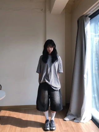 Nero Color Block Point Striped Short Sleeve T-shirt