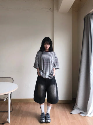 Nero Color Block Point Striped Short Sleeve T-shirt