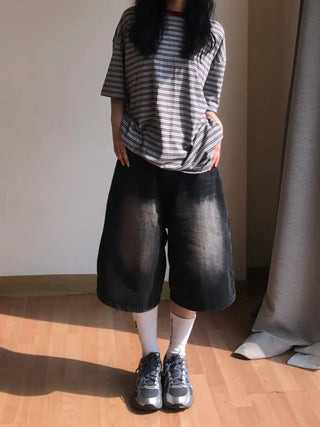 Nero Color Block Point Striped Short Sleeve T-shirt