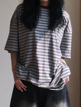 Nero Color Block Point Striped Short Sleeve T-shirt