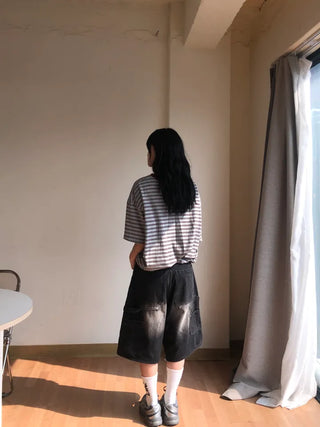 Nero Color Block Point Striped Short Sleeve T-shirt