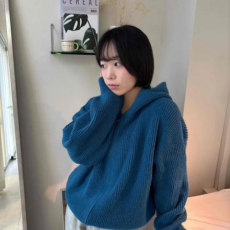 Suede Corduroy Loose Boxy Zip-Up Hoodie