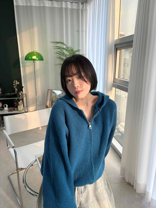 Suede Corduroy Loose Boxy Zip-Up Hoodie