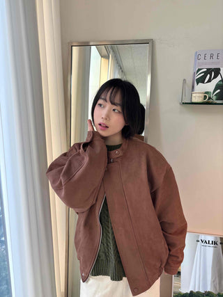Vintage Drop Shoulder Loose Fit Suede Rider Jacket