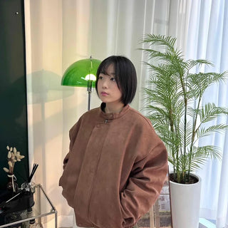 Vintage Drop Shoulder Loose Fit Suede Rider Jacket