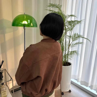Vintage Drop Shoulder Loose Fit Suede Rider Jacket