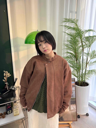 Vintage Drop Shoulder Loose Fit Suede Rider Jacket