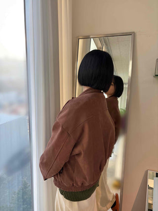 Vintage Drop Shoulder Loose Fit Suede Rider Jacket