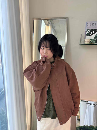 Vintage Drop Shoulder Loose Fit Suede Rider Jacket
