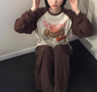 Happy Lunch Lettering Vintage Raglan Long Sleeve Tee