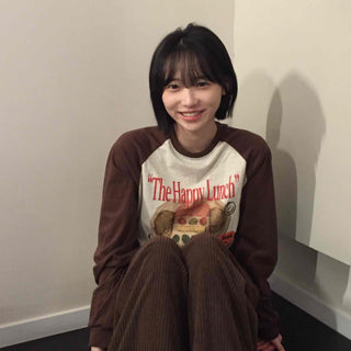 Happy Lunch Lettering Vintage Raglan Long Sleeve Tee