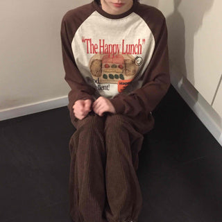 Happy Lunch Lettering Vintage Raglan Long Sleeve Tee