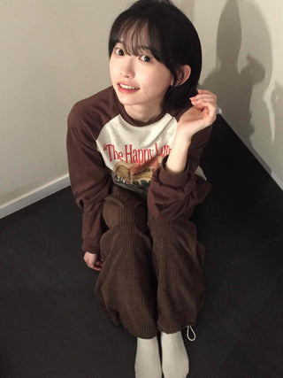 Happy Lunch Lettering Vintage Raglan Long Sleeve Tee