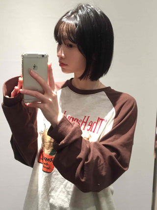 Happy Lunch Lettering Vintage Raglan Long Sleeve Tee