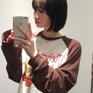Happy Lunch Lettering Vintage Raglan Long Sleeve Tee