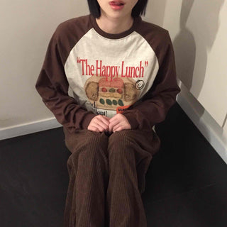 Happy Lunch Lettering Vintage Raglan Long Sleeve Tee