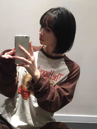 Happy Lunch Lettering Vintage Raglan Long Sleeve Tee