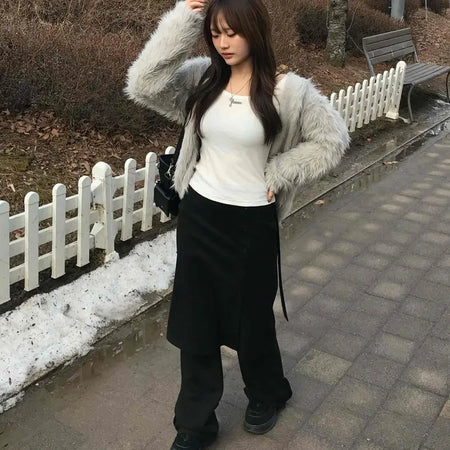 Midi Skirt Layered Loose Fit Long Pants