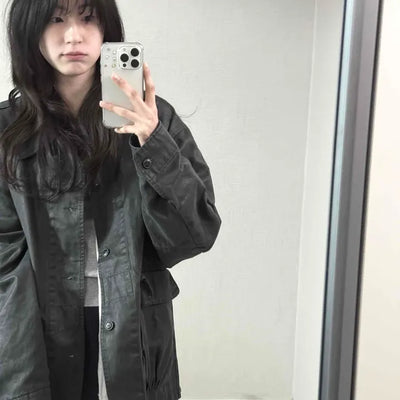 Military Wash Loose Fit Long Field Jacket