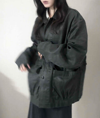 Military Wash Loose Fit Long Field Jacket