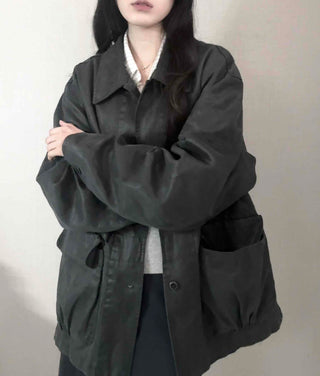 Military Wash Loose Fit Long Field Jacket