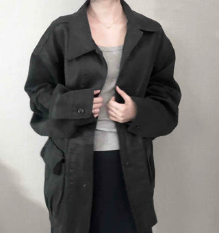 Military Wash Loose Fit Long Field Jacket