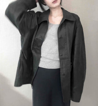 Military Wash Loose Fit Long Field Jacket