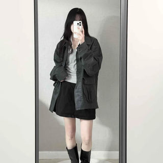 Military Wash Loose Fit Long Field Jacket