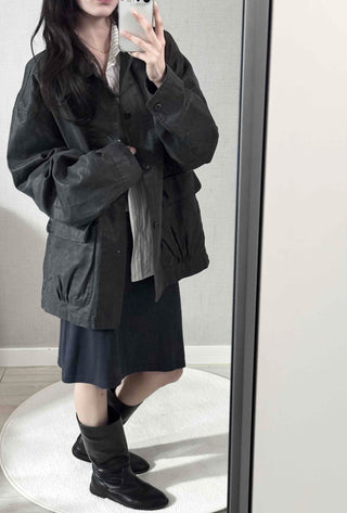 Military Wash Loose Fit Long Field Jacket