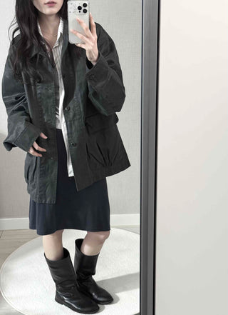 Military Wash Loose Fit Long Field Jacket