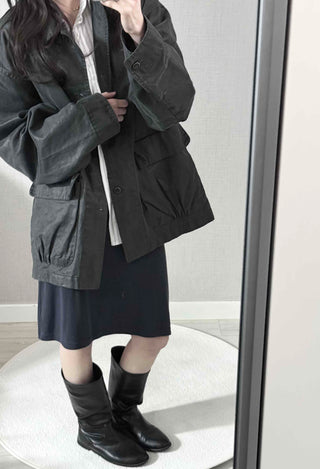 Military Wash Loose Fit Long Field Jacket