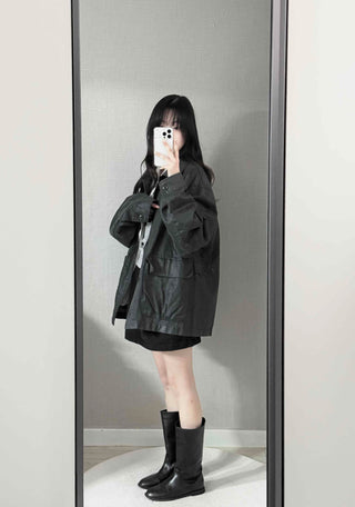 Military Wash Loose Fit Long Field Jacket
