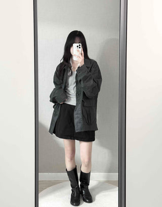 Military Wash Loose Fit Long Field Jacket