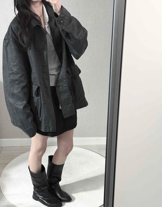 Military Wash Loose Fit Long Field Jacket