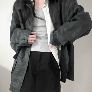 Military Wash Loose Fit Long Field Jacket